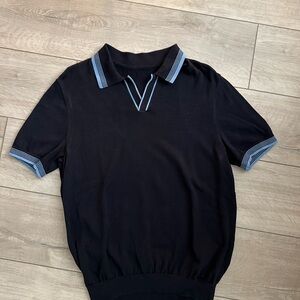 Men's Black Polo Shirt with Blue Accents